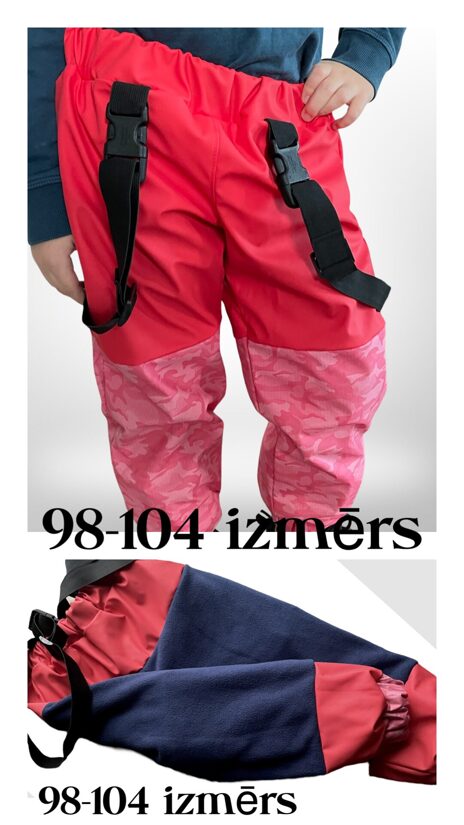 Divpusējas Lietus bikses ar flīša siltinājumu sarkanas