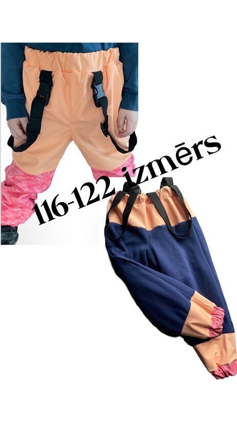 Divpusējas Lietus bikses ar flīša siltinājumu persiku krāsa