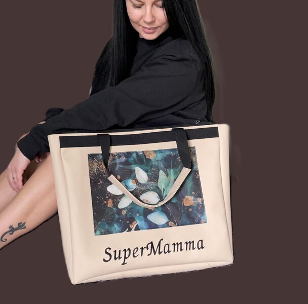 Bēša eco ādas soma ar zaļu